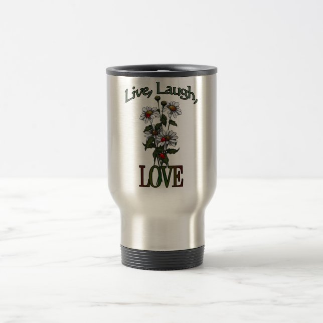 Mug De Voyage Vivant, rire, AMOUR, marguerites et coccinelles (Centre)