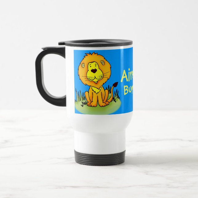 Mug De Voyage "Votre nom" badine le voyage bleu de lion/tasse de (Gauche)