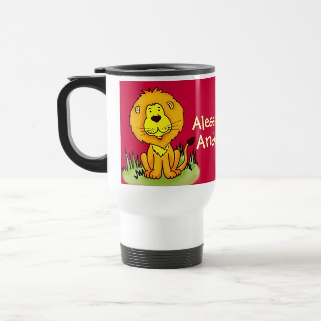 Mug De Voyage "Votre nom" enfant lion rouge voyage / club mug (Gauche)