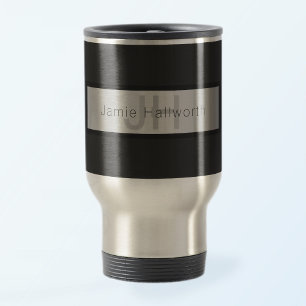 Mug De Voyage Votre nom et monogramme Gris et aspect argenté