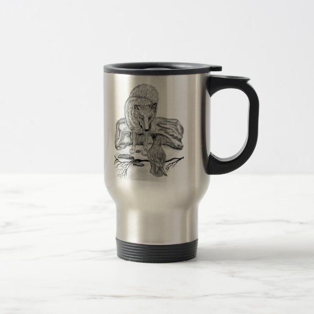 Mug De Voyage Wolf and Raven black and white design (Droit)