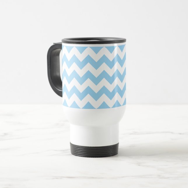 Mug De Voyage Zigzag bleu, Chevron bleu, Motif géométrique (Devant gauche)