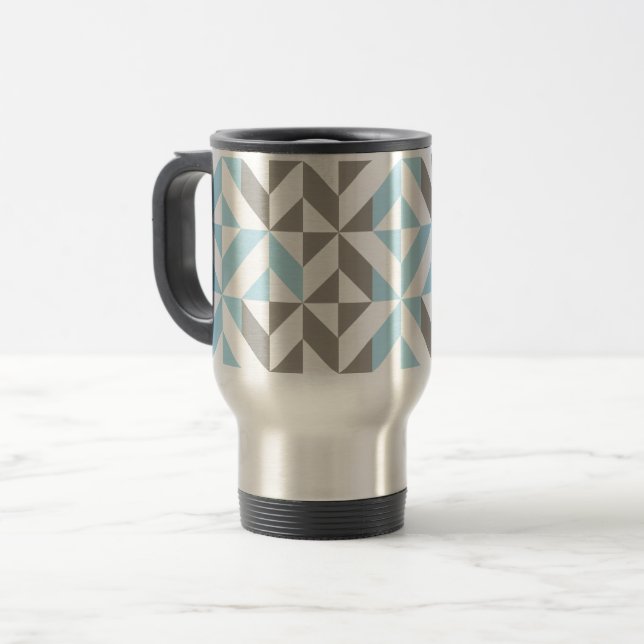 Mug De Voyage ZigZag géométrique bleu et argent (Devant gauche)