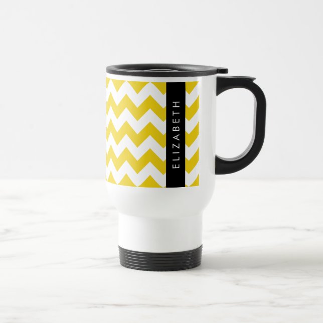 Mug De Voyage Zigzag Jaune, Chevron Jaune, Votre Nom (Droite)