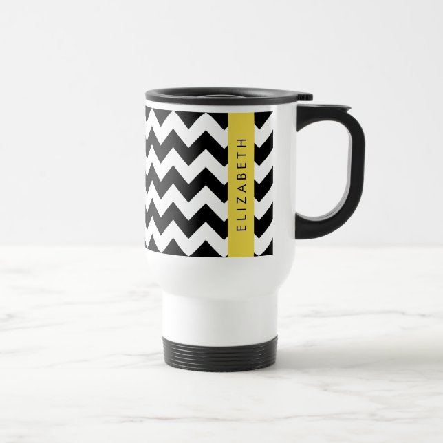Mug De Voyage Zigzag noir et blanc, Motif Chevron, Votre nom (Droite)