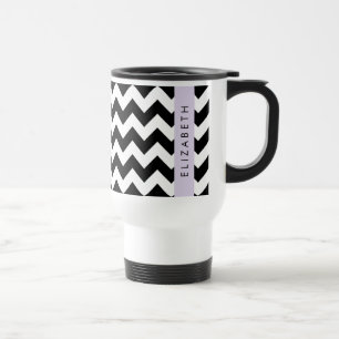 Mug De Voyage Zigzag noir et blanc, Motif Chevron, Votre nom