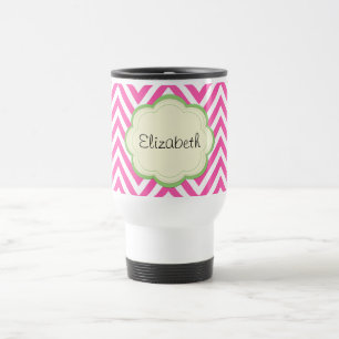 Mug De Voyage Zigzag Rose, Chevron Rose, Motif Vague, Votre Nom
