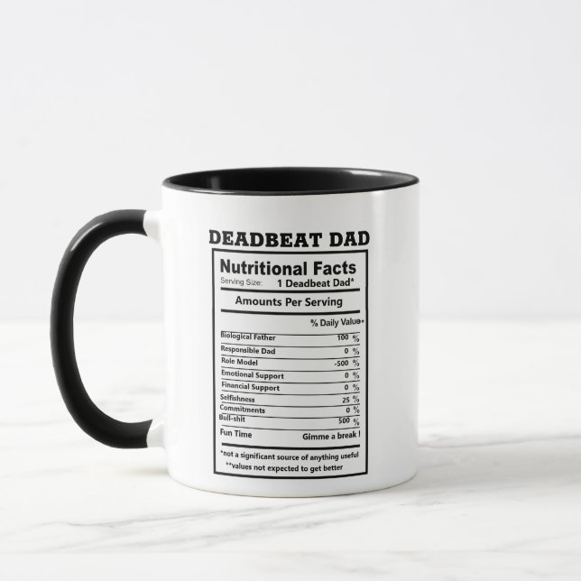 Mug Deadbeat Papa plaisante Nutritive Facts Puns Drôle (Gauche)