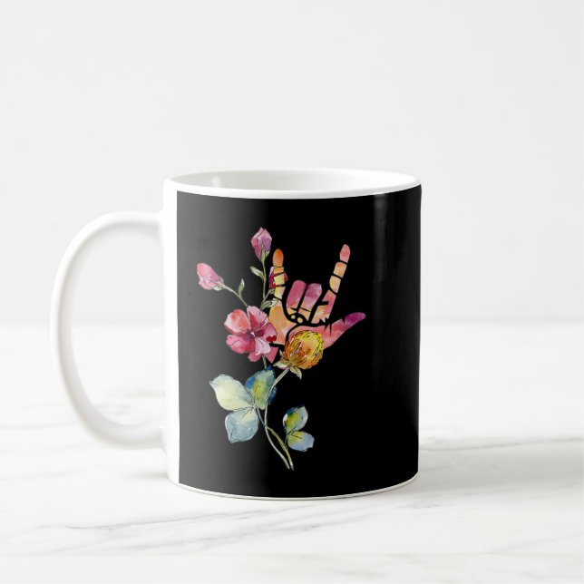 Mug Deaf Pride ASL Teacher Floral ILY Love Sign Langua (Gauche)