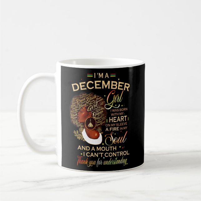 Mug Décembre Fille Anniversaire Melanin Afro Queen Pou (Gauche)