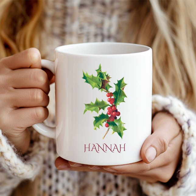 Mug Décembre Fleur du mois de naissance Houx rouge et  (Créateur téléchargé)