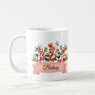 Mug Décembre Fleur Holly de naissance personnalisée