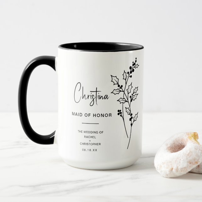 Mug Décembre Maid of Honor | Fleur de naissance Holly  (Avec donut)