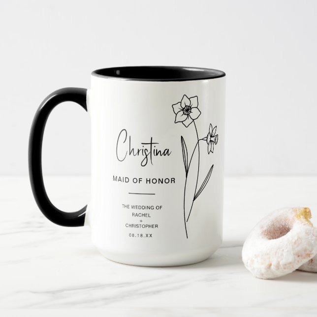 Mug Décembre Maid of Honor | Fleur de naissance Jonqui (Avec donut)