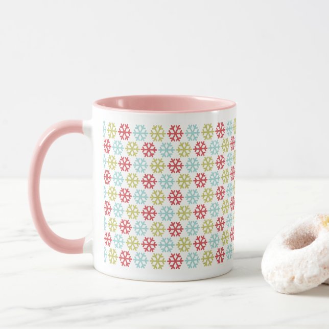Mug Décembre mignon Flakes neige hiver Motif d'art (Avec donut)
