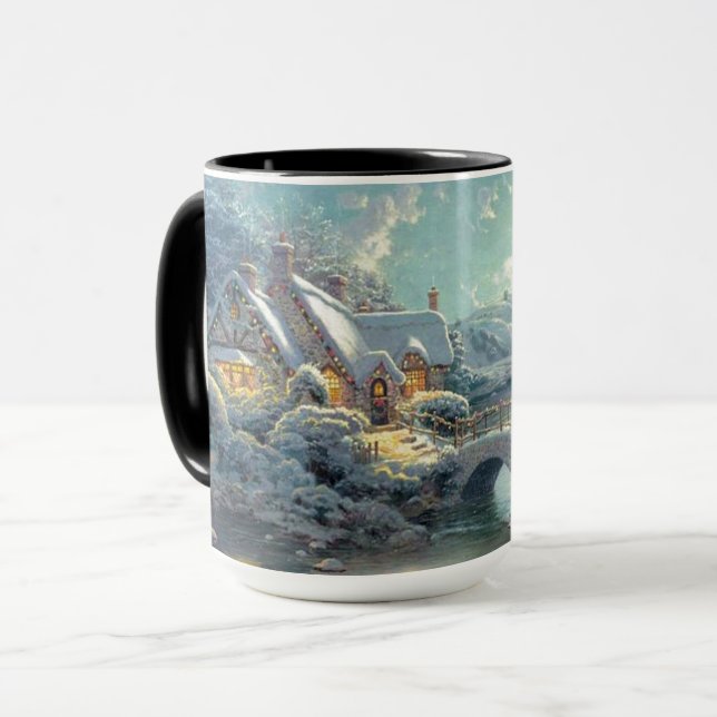 Mug Décembre Scène De Neige D'Hiver Vacances Saisonniè (Devant gauche)