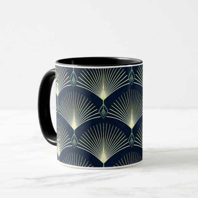 Mug Déco Art déco bleu foncé Motif géométrique élégant (Devant gauche)