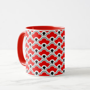 Mug Déco pétoncles chinois, rouge, gris, noir et blanc