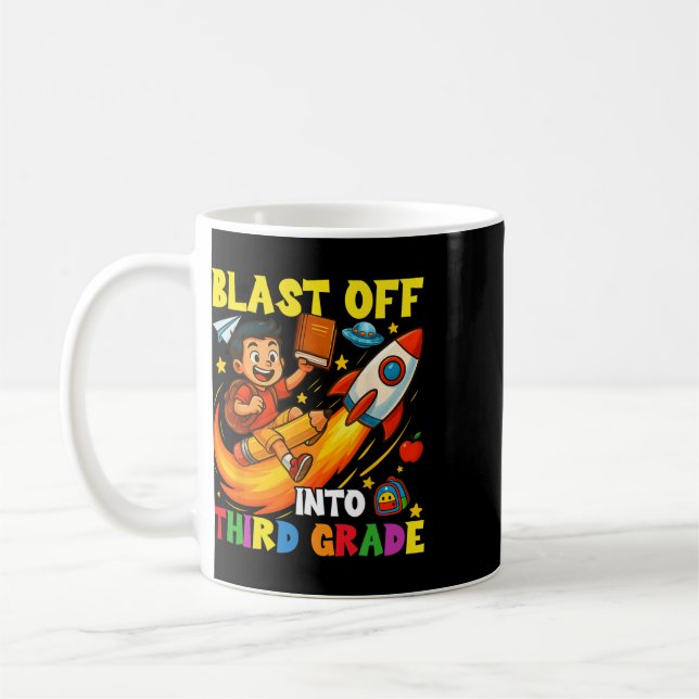 Mug Décollage de fusée en troisième année Drôle de Ck  (Gauche)