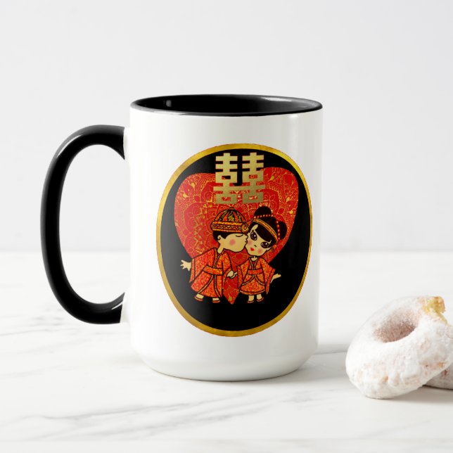 Mug Décor cadeau Mariage chinois - Cute COUPLE (Avec donut)