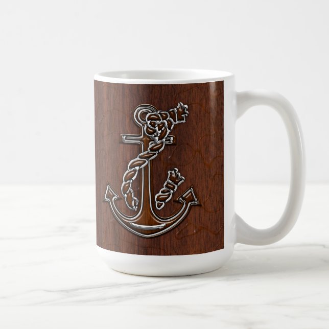 Mug Décor d'acajou nautique humide d'acier d'Ancre (Droite)