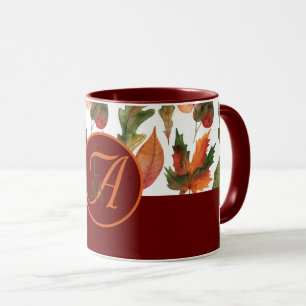 Mug Décor d'automne monogramme Feuilles d'automne Bour