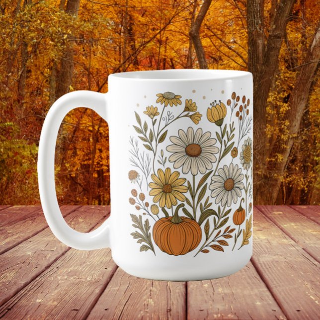 Mug Décor de citrouilles de fleurs sauvages d'automne (Wildflowers and pumpkins Thanksgiving/fall/autumn mug)