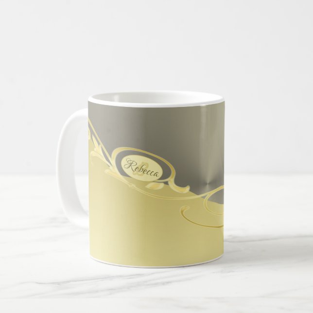 Mug Décor de luxe sur or & argent, Monogramme (Devant gauche)