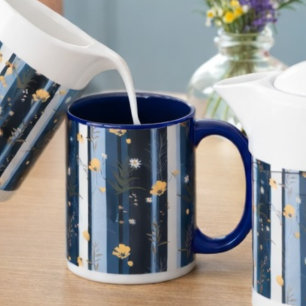 Mug Décor de maison moderne rayé navy Bohème fleur sau