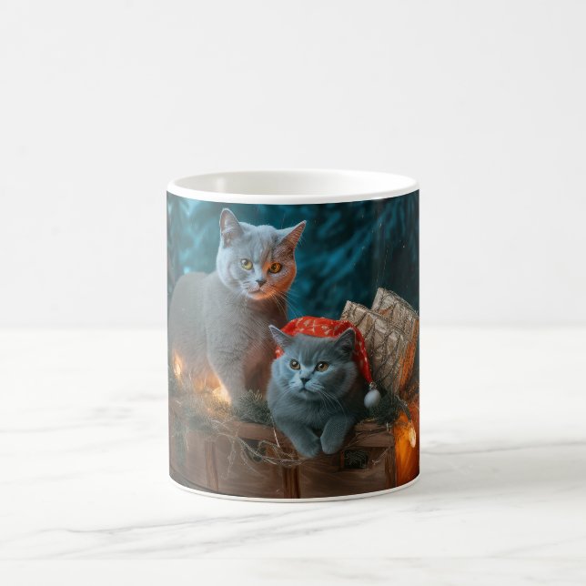 Mug Décor de Noël russe Blue Cat Snowy Sleigh (Centre)