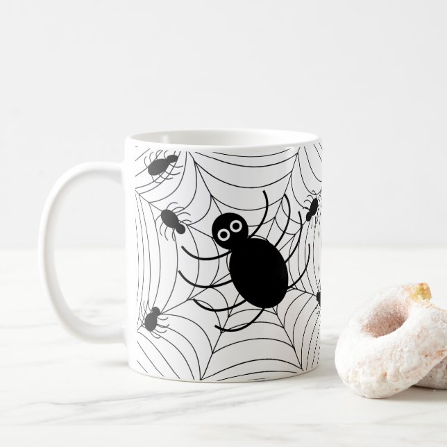 Mug Décor d'Halloween Web Black Spider (Avec donut)