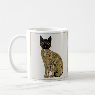 Mug Décor doré Gustav Klimt Style Chat Noir Art