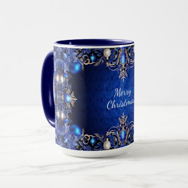 Mug décoratif bleu pour les fêtes (Devant gauche)