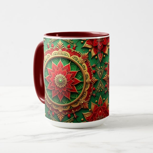 Mug décoratif de vacances rouge vert (Devant gauche)