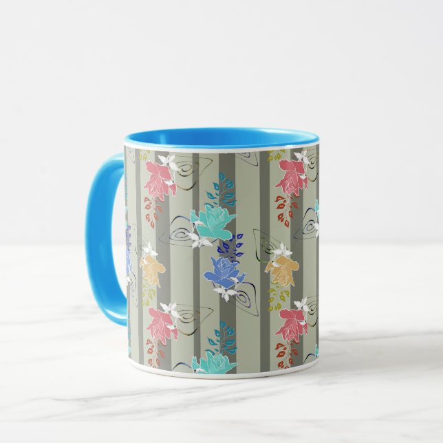 Mug Décoratif ornemental abstrait rayé rétro (Devant gauche)