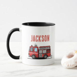 Mug Décoration de fête de camion de pompiers rouge A