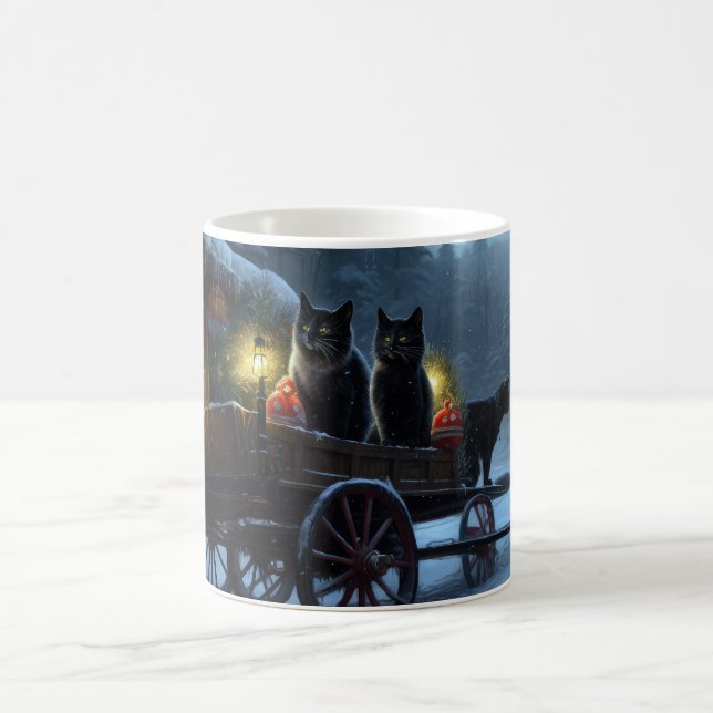 Mug Décoration de Noël Traîneau enneigé Chat Noir (Centre)