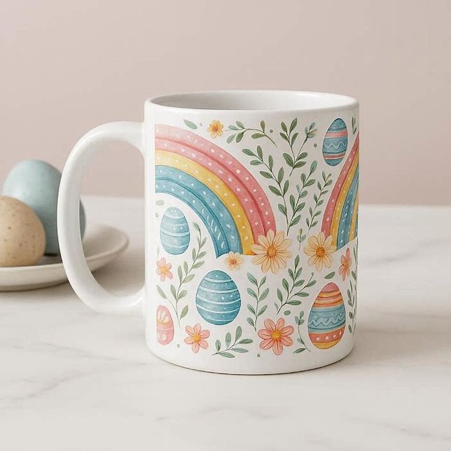Mug Decorative Easter Eggs Pastel Spring Rainbow Theme (Decorative Easter Eggs Pastel Spring Rainbow Theme Coffee Mug)