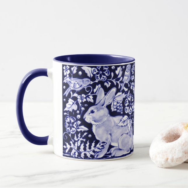 Mug Dedham Blue Rabbit, Classic Blue & White Design (Avec donut)