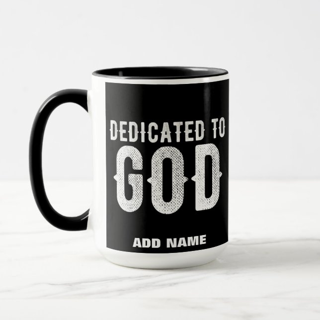 MUG DÉDIÉ À DIEU COOL PERSONNALISABLE TEXTE BLANC (Gauche)