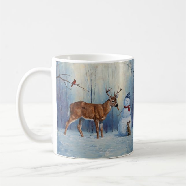 Mug Deer et Happy Snowman hiver de vacances scène (Gauche)