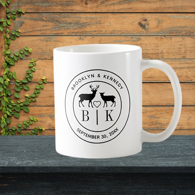 Mug Deer Monogram Mariage campagnard rustique Nom du c (Créateur téléchargé)