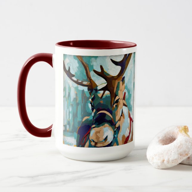 Mug Deer w/ Antlers Painting - Gift for Animal Lovers (Avec donut)