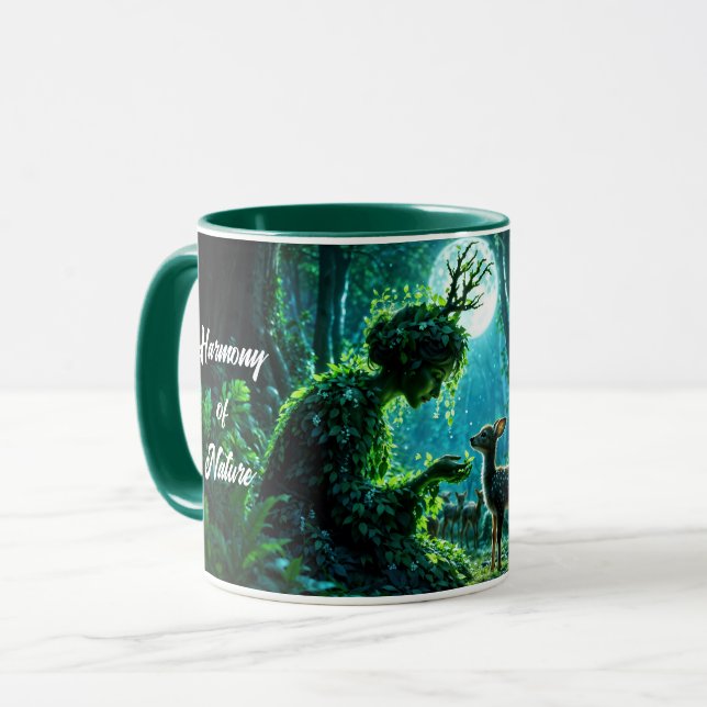 Mug Déesse boisée fantastique et art de cerf doux (Devant gauche)