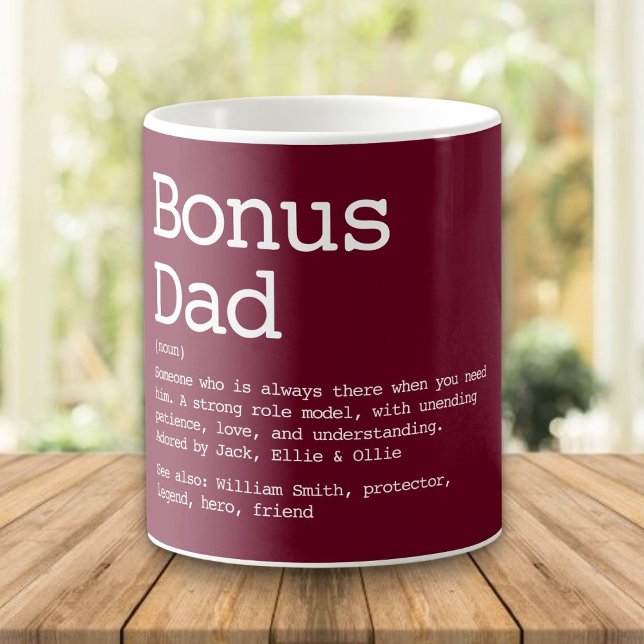 Mug Définition de beau-père, papa bonus Rouge Bourgogn (Bonus Dad Stepdad Definition Burgundy Red Coffee Mug)
