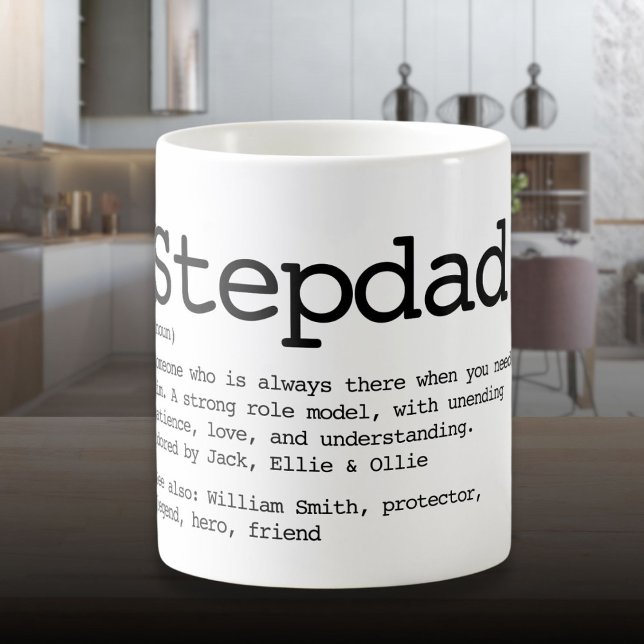Mug Définition de beau-père personnalisée noir et blan (Custom Stepdad Definition Black And White Coffee Mug)
