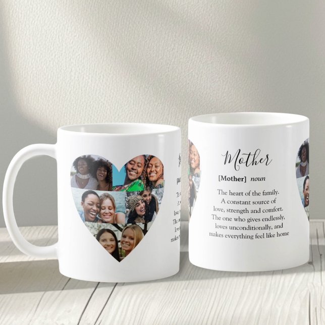 Mug Définition de mère moderne & Photos de cœur (Créateur téléchargé)