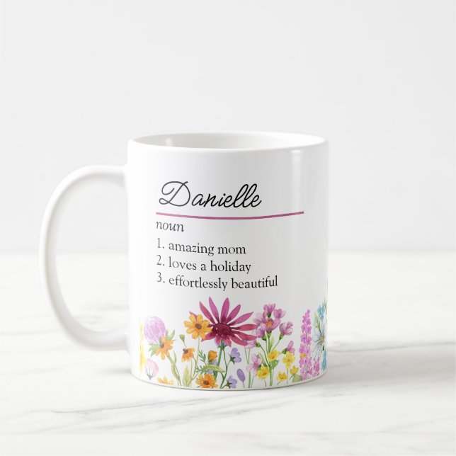 Mug Définition de nom avec bordure Fleur sauvage fémin (Gauche)