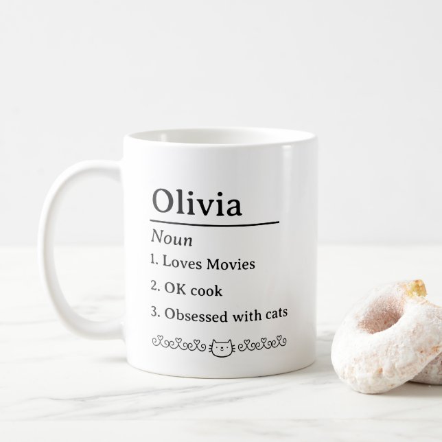 Mug Définition de nom personnalisée avec des chats (Avec donut)