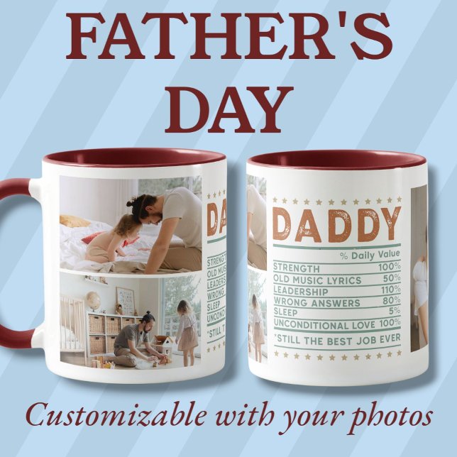Mug Définition de papa rouge foncé photo personnalisée (Definition of Dad dark red custom photo Mug)